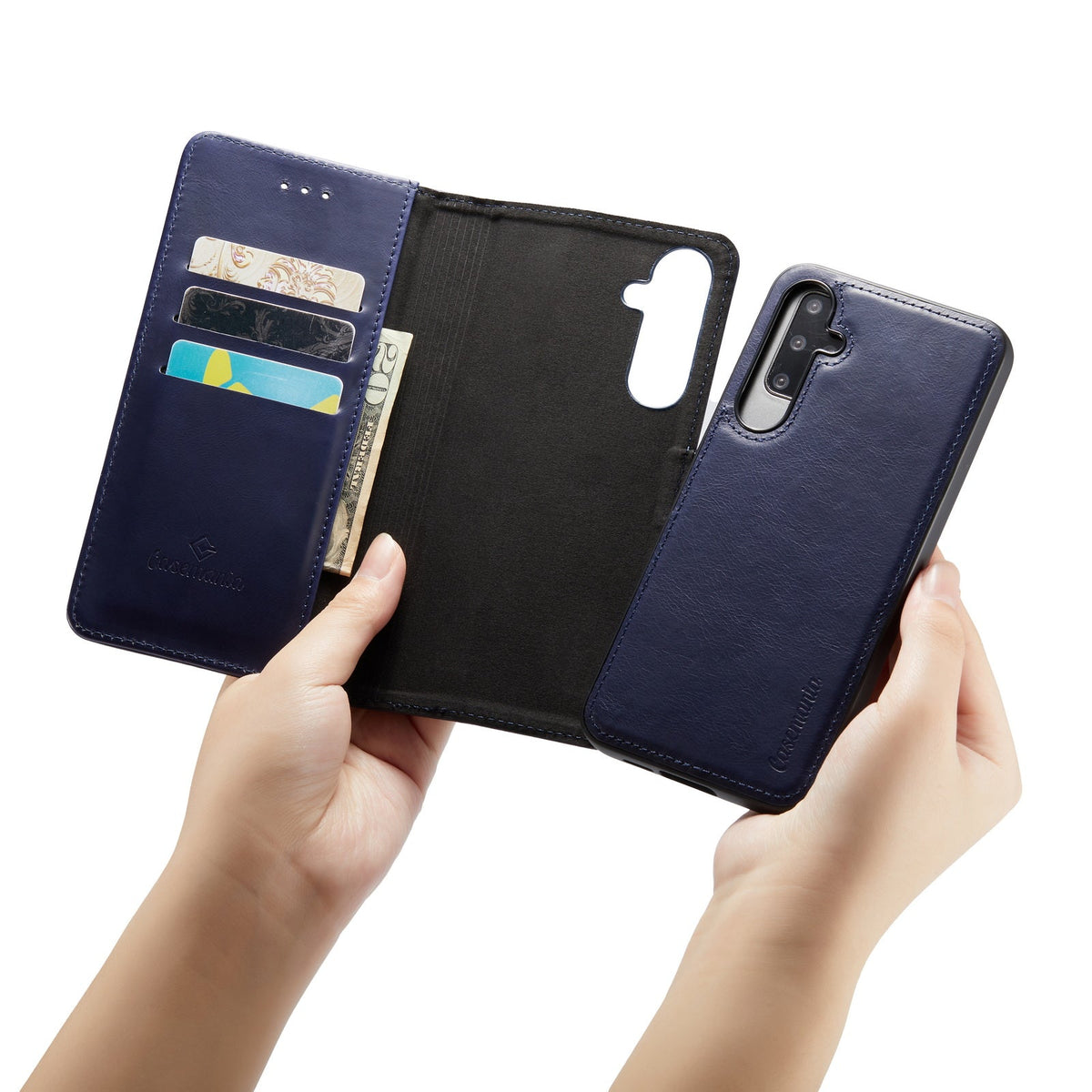 Samsung Galaxy A55 Hoesje - Navy Blue - Echt Leren 2 in 1 Bookcase