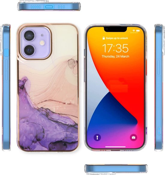 Apple iPhone 12 Case - Purple - Silicone Marble Back Cover