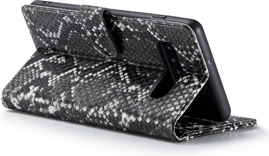 Samsung Galaxy S10+ Hoesje - Zwart - Luxe Slangen Bookcase