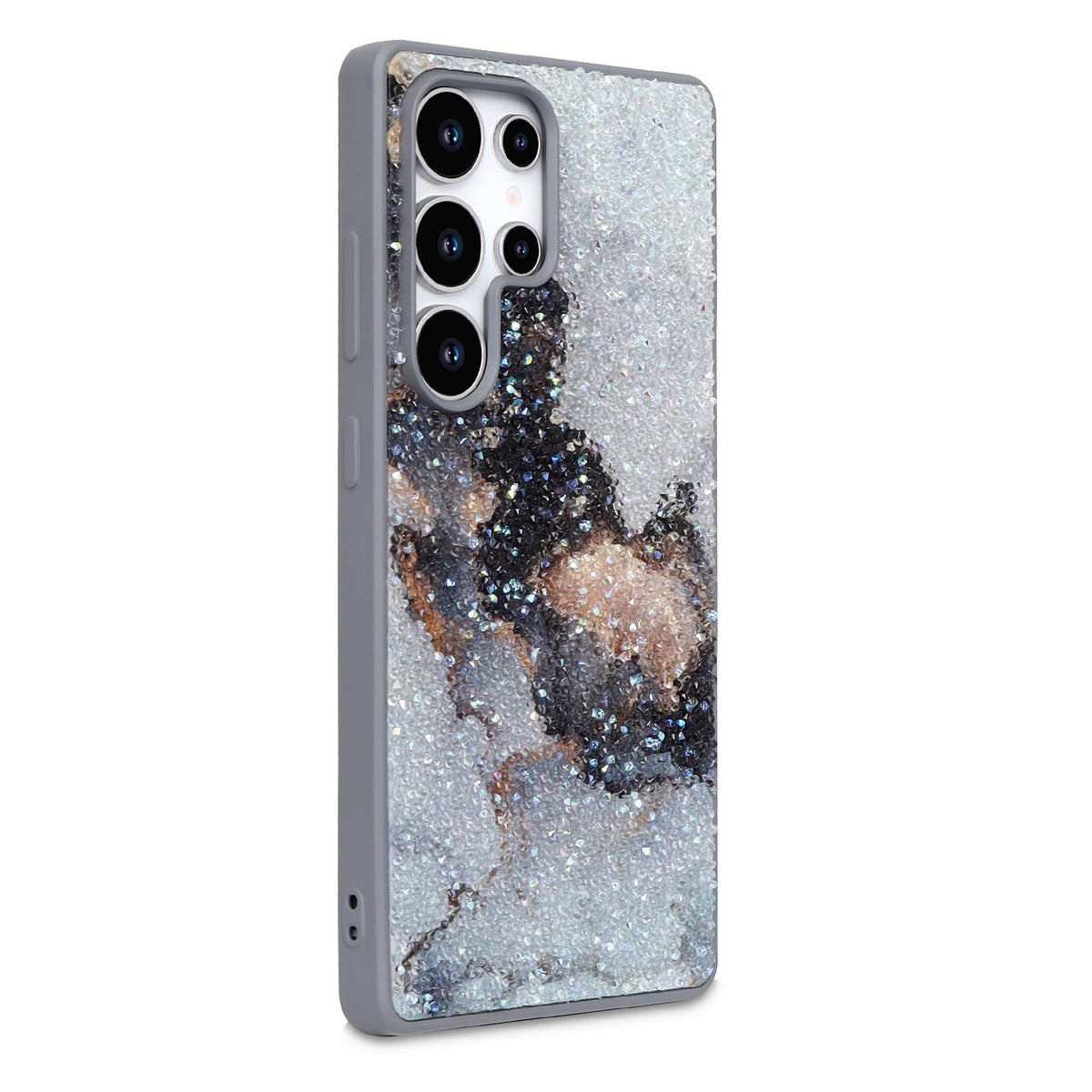 Samsung Galaxy S24 Ultra Hoesje - Grijs - Diamant Marmer Glitter Back Cover