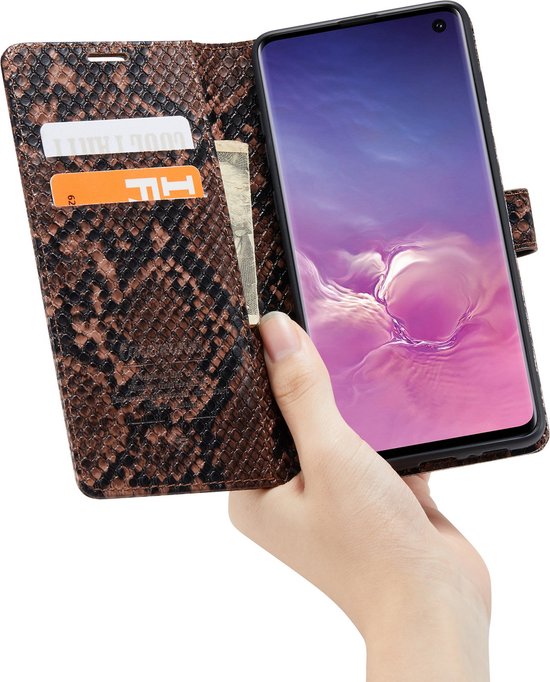 Samsung Galaxy S10+ Case - Brown - Luxury Snakeskin Flip Case