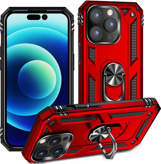Apple iPhone 14 Pro Hoesje - Rood - Armor Kickstand Back Cover