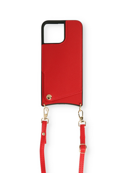 Apple iPhone 13 Mini Hoesje - Rood - Back Cover met Pols Bandje en Telefoonkoord