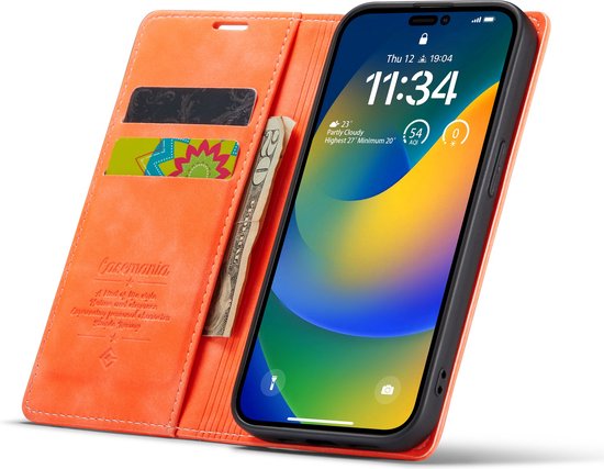 Apple iPhone 14 Pro Hoesje - Topaz Orange - Dunne Bookcase