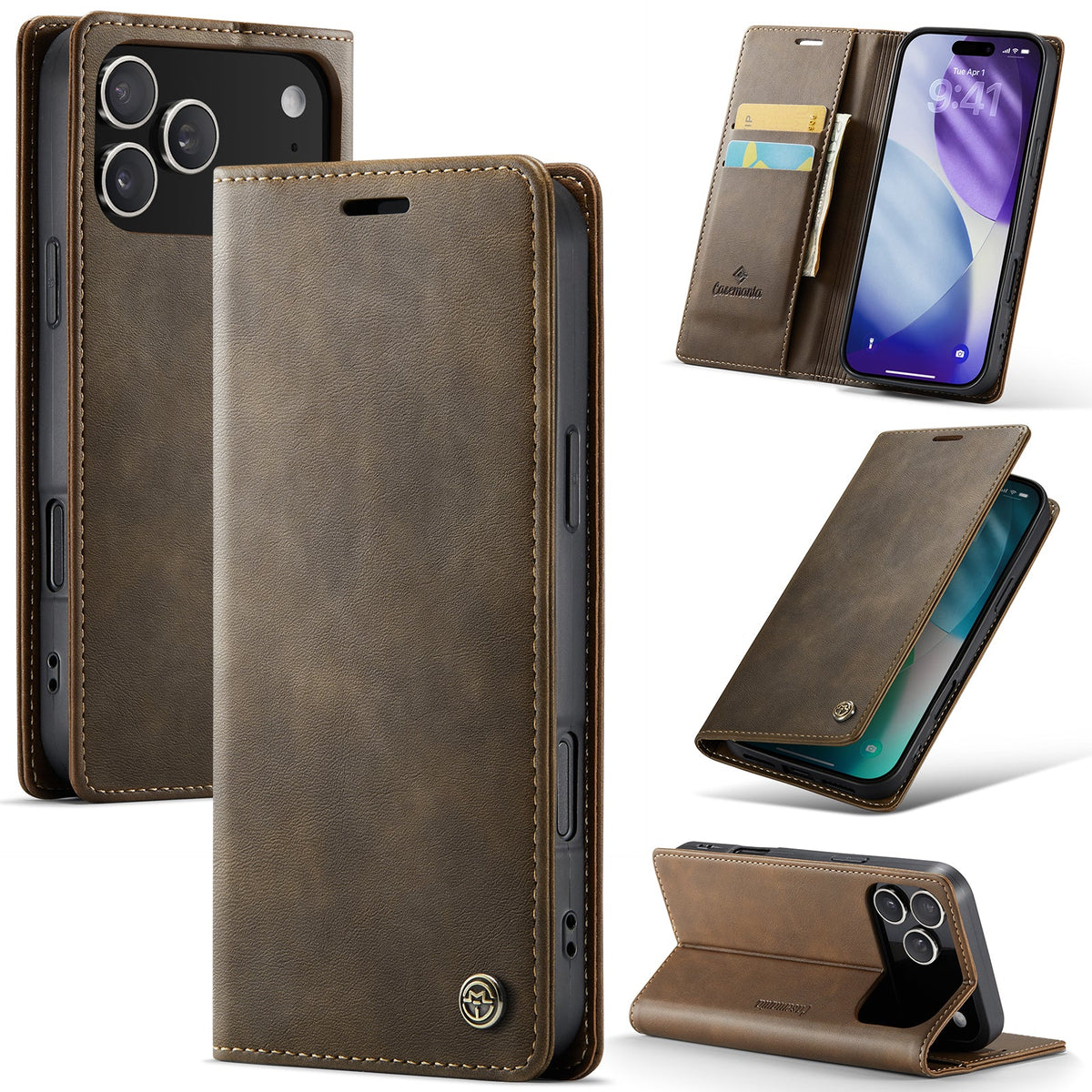 Apple iPhone 17 Pro Hoesje - Cedar Brown - Kunstleer Portemonnee Bookcase
