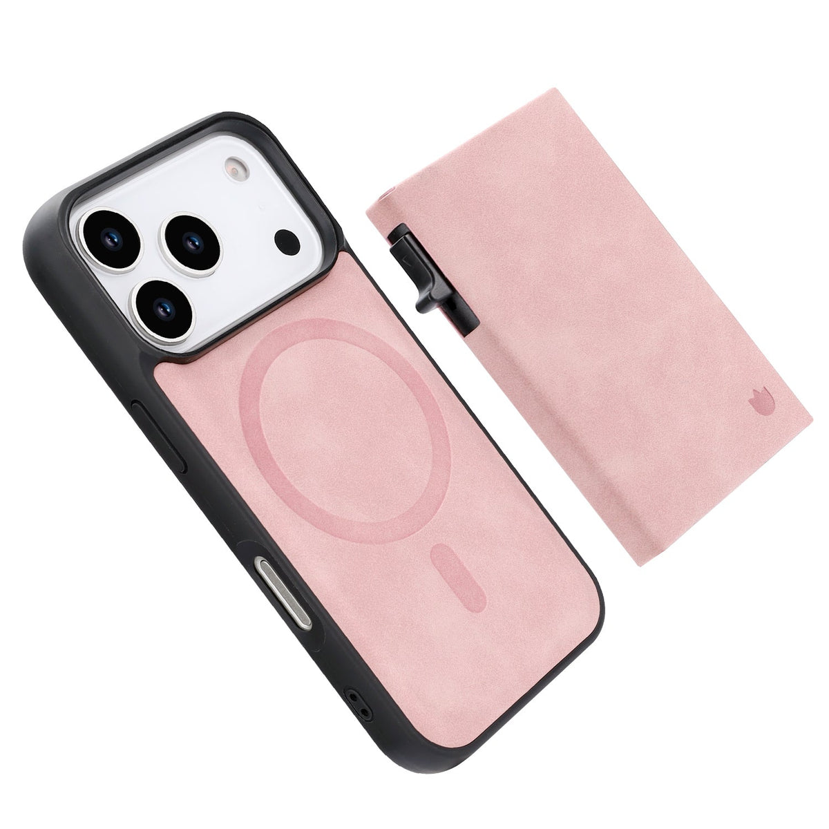 Apple iPhone 18 Pro Max Hoesje - Pale Pink - Kunstleren MagSafe Back Cover met Uitschuifbare Pasjeshouder