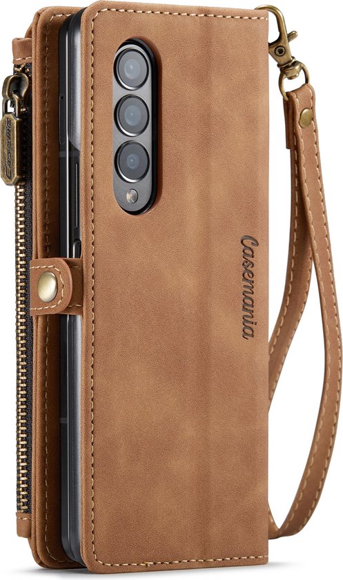 Samsung Galaxy Z Fold 3 5G Hoesje - Sienna Brown - Luxe Bookcase met Rits en Telefoonkoord