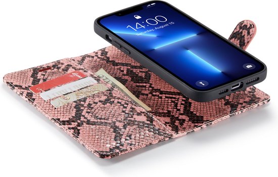 Apple iPhone 13 Pro Hülle - Rosa - Luxus Schlangenprint Klapphülle mit Kartenfach