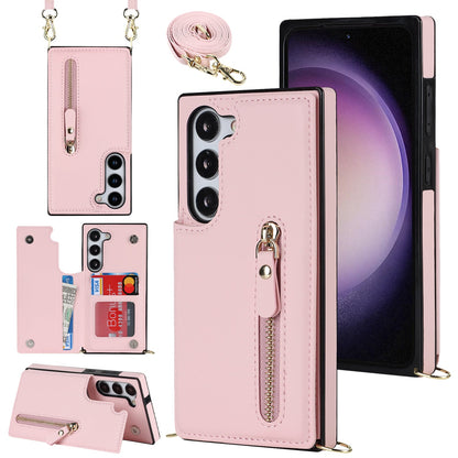 Samsung Galaxy S24 Hoesje - Roze - Luxe Back Cover met Telefoonkoord en Rits