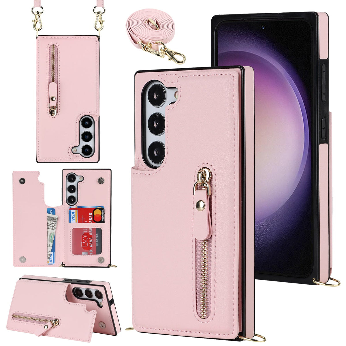 Samsung Galaxy S24 Plus Hoesje - Roze - Luxe Back Cover met Telefoonkoord en Rits