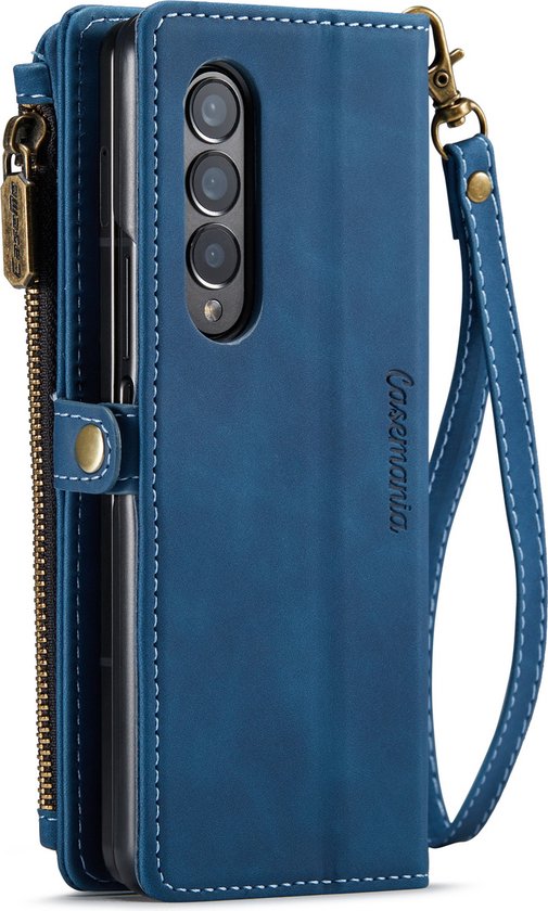 Samsung Galaxy Z Fold 3 5G Hoesje - Navy Blue - Luxe Bookcase met Rits en Telefoonkoord