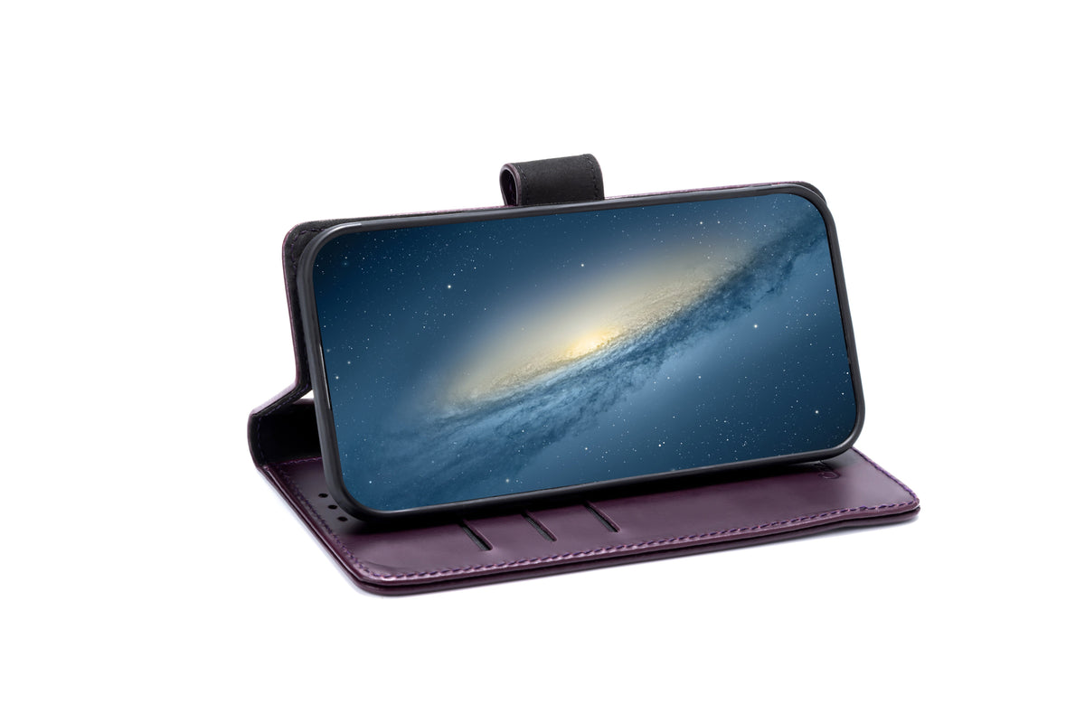 Apple iPhone Air Hoesje - Dark Purple - Echt Leren Bookcase