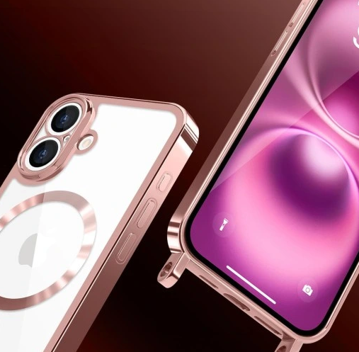 iPhone 17 Hoesje - Rosegoud - Siliconen MagSafe Back Cover met Telefoonkoord