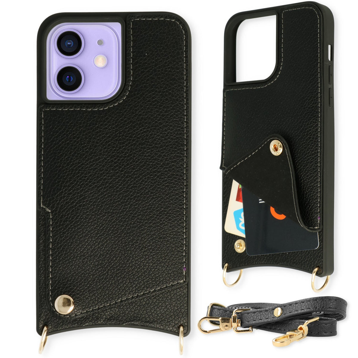 Apple iPhone Xs Hoesje - Zwart - Back Cover met Pols Bandje en Telefoonkoord