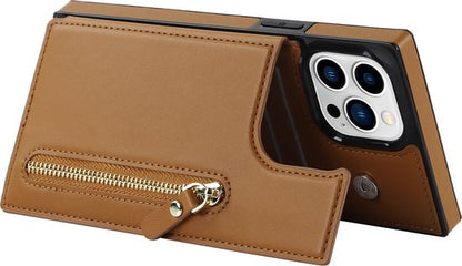 Apple iPhone 15 Pro Max Hoesje - Bruin - Luxe Back Cover met Telefoonkoord en Rits