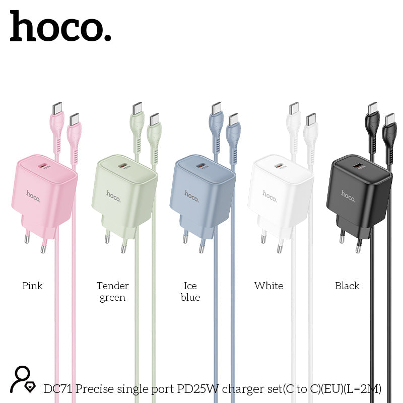 Hoco 25W USB-C Fast Charger with USB-C Cable 2m - Pink