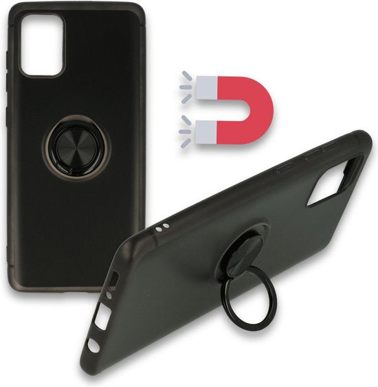 Samsung Galaxy A51 Hoesje - Zwart - Siliconen Ring Kickstand Back Cover