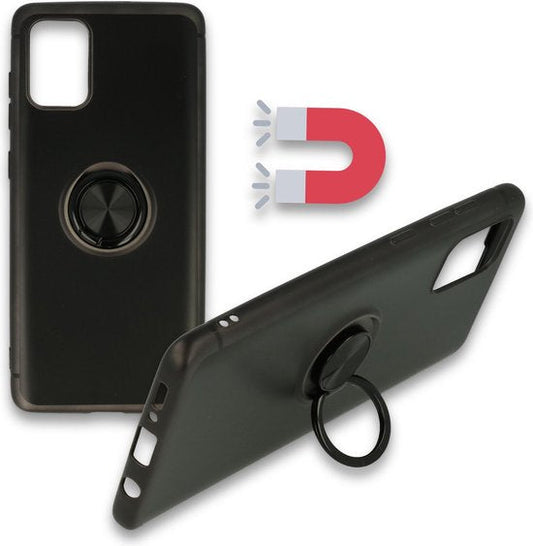 Samsung Galaxy A51 Hoesje - Zwart - Siliconen Ring Kickstand Back Cover