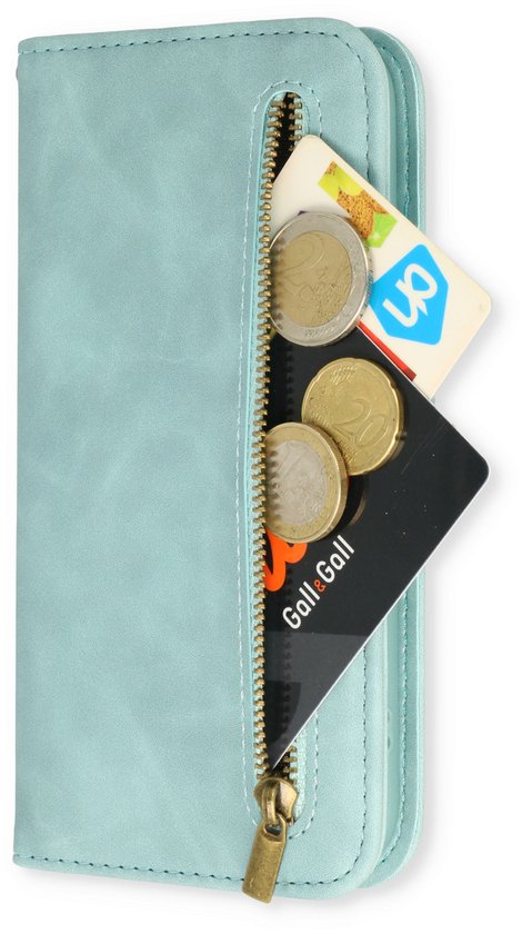 Apple iPhone 14 Pro Hoesje - Aqua Blue - Luxe Bookcase met Rits