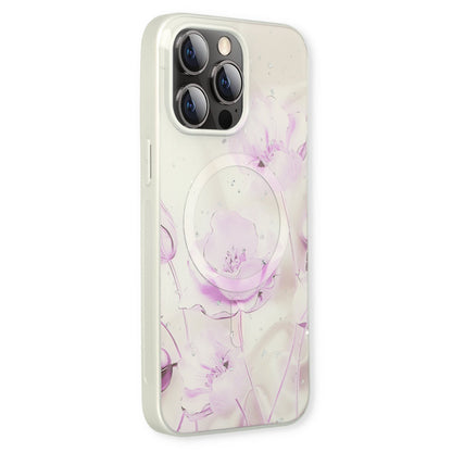 Apple iPhone 15 Pro Hoesje - Paars - Siliconen Marmer MagSafe Back Cover