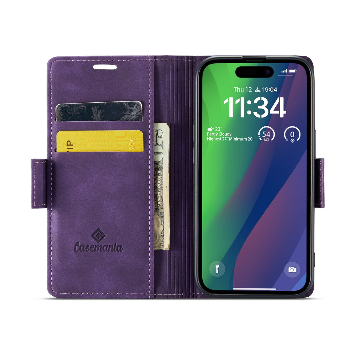 Apple iPhone 15 Hülle - Dark Purple - Portemonnaie-MagSafe-Klapphülle mit Kartenfach