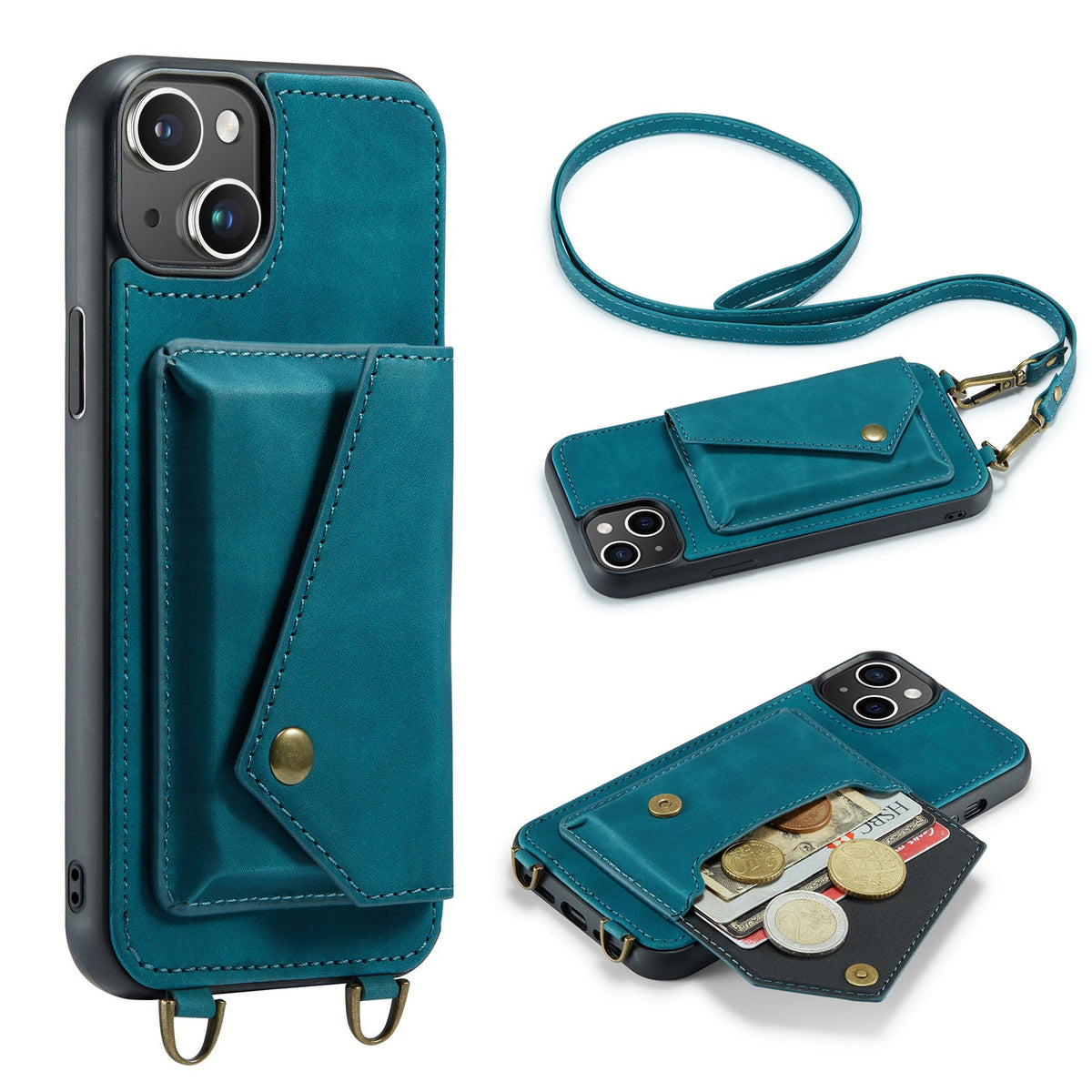 Apple iPhone 14 Hoesje - Emerald Green - Luxe Back Cover met Telefoonkoord