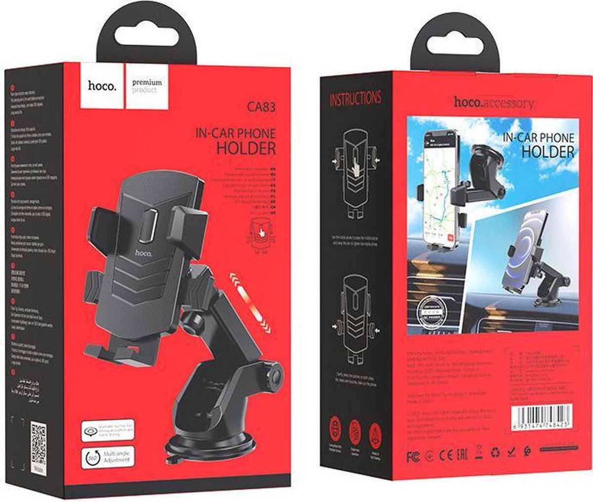 Hoco Universal 360° Rotating Clamping Car Holder Black