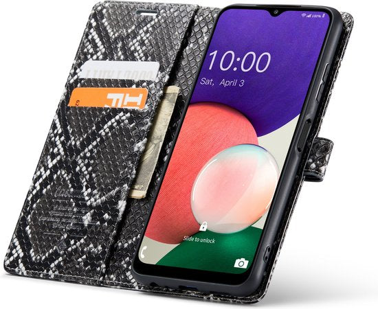 Samsung Galaxy A22 5G Hoesje - Zwart - Luxe Slangen Bookcase