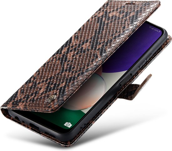 Samsung Galaxy A22 5G Hoesje - Bruin - Luxe Slangen Bookcase