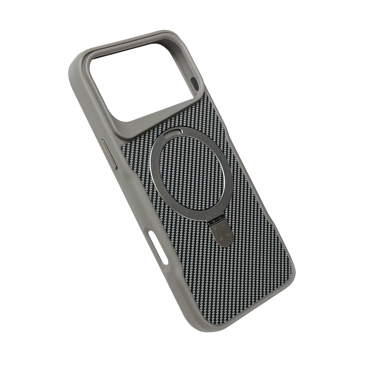 Apple iPhone 18 Pro Hoesje - Zilver - Carbon MagSafe Back Cover met Ringstand