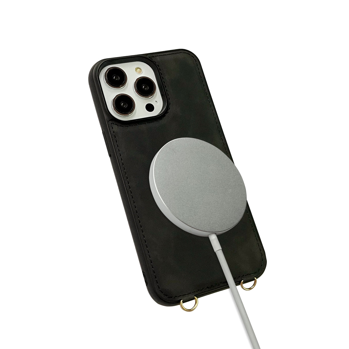 Apple iPhone 14 Pro Hoesje - Charcoal Gray - Luxe MagSafe Bookcase met Telefoonkoord