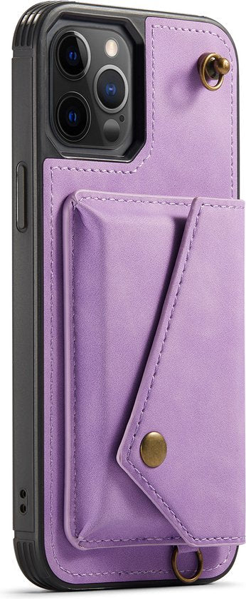 Apple iPhone 12 Pro Max Case - Purple - Luxury Back Cover with Phone Strap