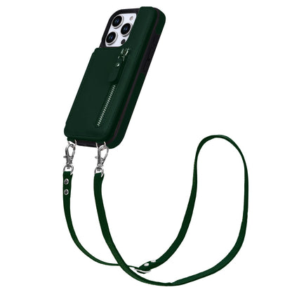 Apple iPhone 16 Pro Max Hoesje - Groen - Luxe Back Cover met Telefoonkoord en Rits