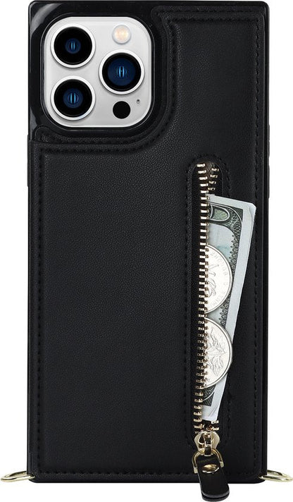 Apple iPhone 14 Pro Max Hoesje - Zwart - Luxe Back Cover met Telefoonkoord en Rits