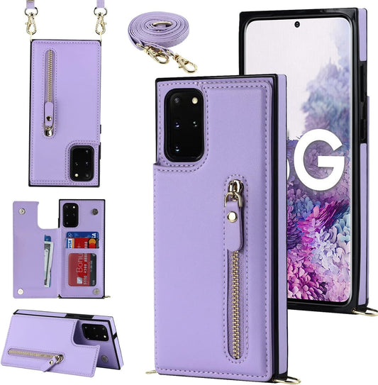 Samsung Galaxy S20 FE Hülle - Lila - Luxus-Backcover mit Handykette und Reißverschluss