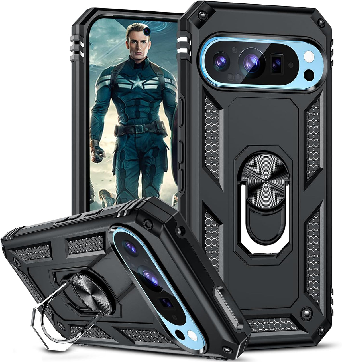Google Pixel 9 Case - Black - Armor Kickstand Back Cover