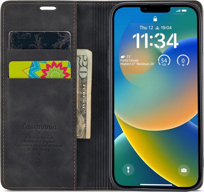 Apple iPhone 14 Plus Hülle - Charcoal Gray - Schlanke Klapphülle mit Kartenfach