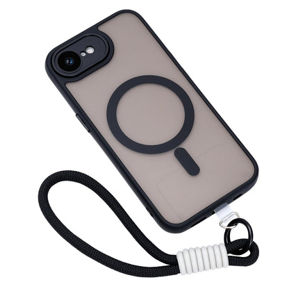 iPhone 16e Hoesje - Zwart - Matte Armor MagSafe Back Cover met Pols Bandje
