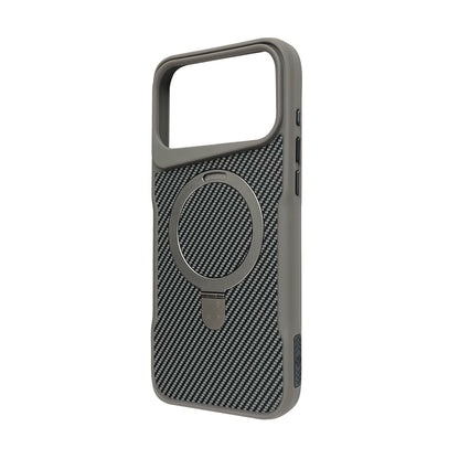 Apple iPhone 18 Pro Hoesje - Zilver - Carbon MagSafe Back Cover met Ringstand