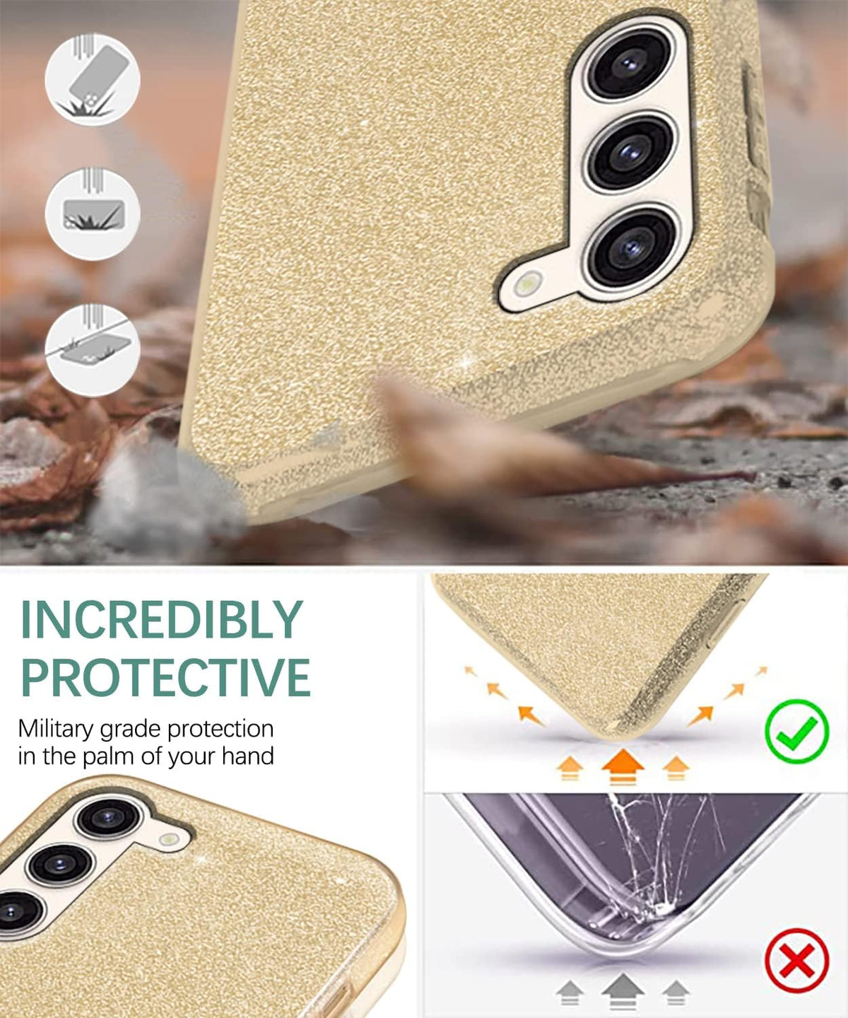 Samsung Galaxy S24 Hoesje - Goud - Glitter Back Cover