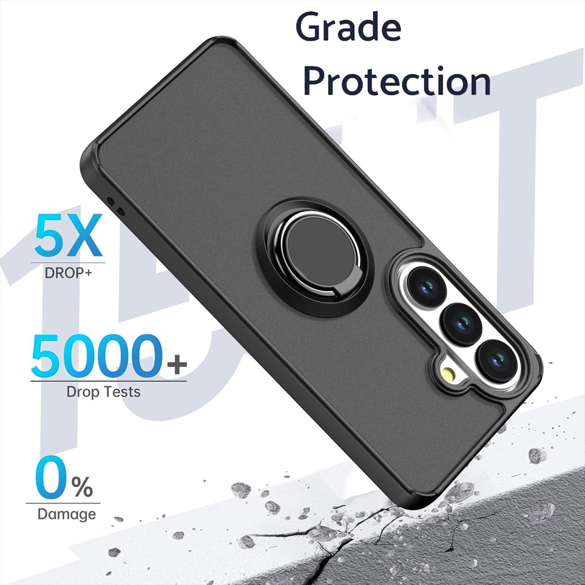 Samsung Galaxy S26 Plus Hoesje - Zwart - Ring Stand Matte Armor Back Cover