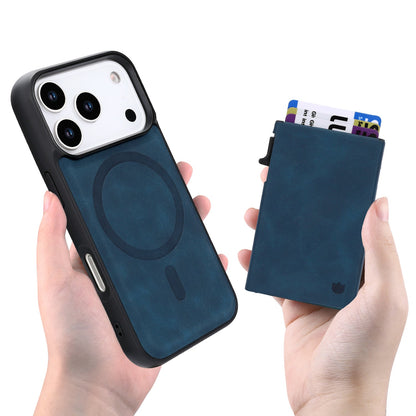Apple iPhone 18 Pro Hoesje - Navy Blue - Kunstleren MagSafe Back Cover met Uitschuifbare Pasjeshouder