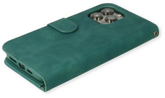Apple iPhone 14 Hoesje - Emerald Green - Luxe Bookcase met Rits