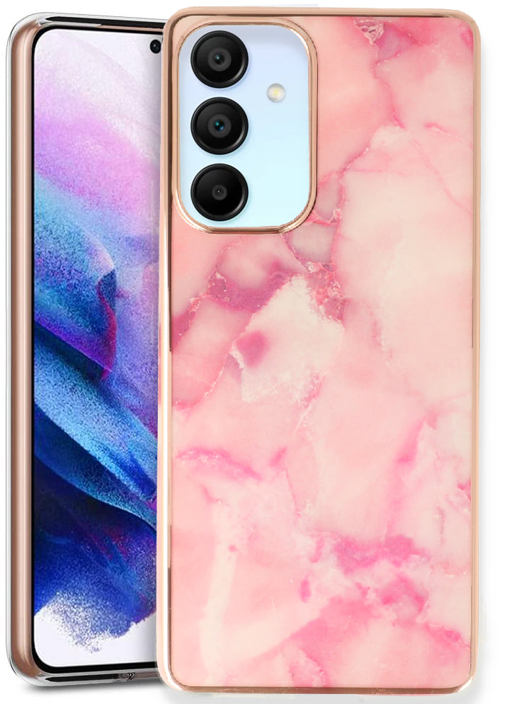 Samsung Galaxy A15 Hoesje - Roze - Siliconen Marmer Back Cover