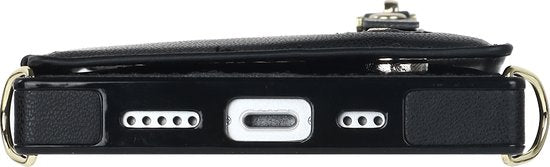Apple iPhone 15 Hoesje - Zwart - Luxe Back Cover met Telefoonkoord en Rits