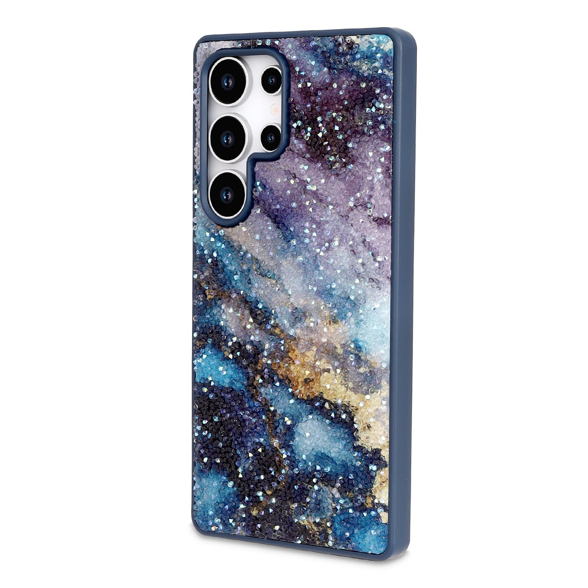 Samsung Galaxy S25 Ultra Hoesje - Blauw - Diamant Marmer Glitter Back Cover