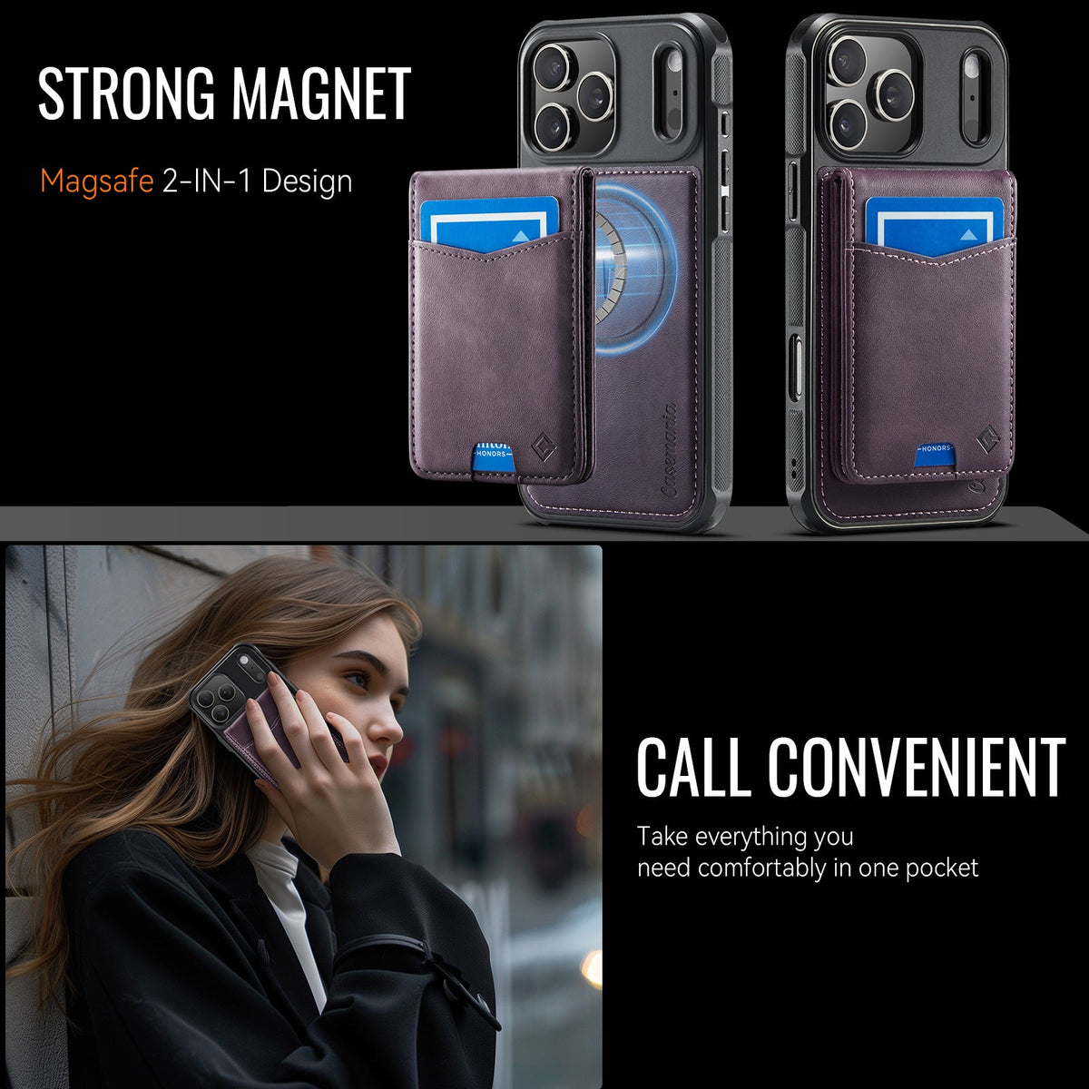 Étui Apple iPhone 18 Pro Max - Violet Foncé - Coque arrière de luxe en similicuir MagSafe avec porte-cartes