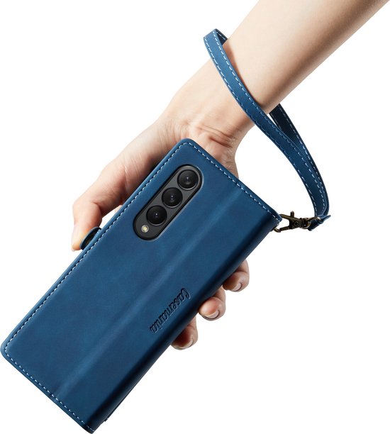Samsung Galaxy Z Fold 3 5G Hoesje - Navy Blue - Luxe Bookcase met Rits en Telefoonkoord