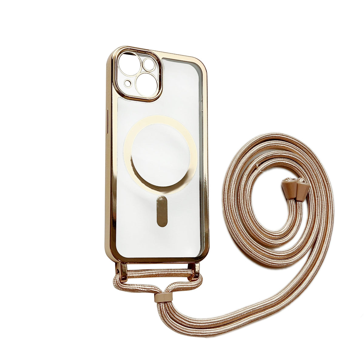 Apple iPhone 12 Hoesje - Goud - Siliconen MagSafe Back Cover met Telefoonkoord