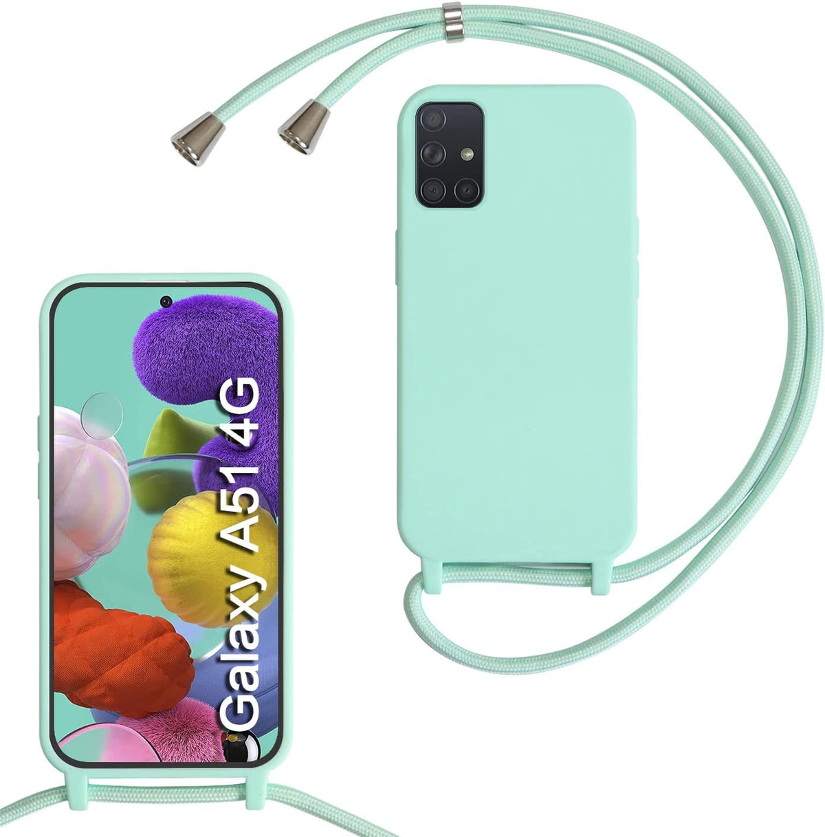Samsung Galaxy A51 5G Case - Turquoise - Silicone Back Cover with Phone Strap